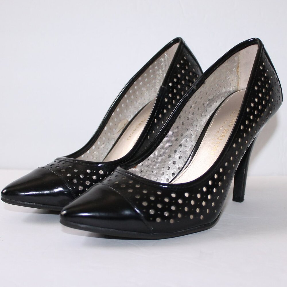 Christiano Siriano Black Perforated Patent Leather Pointed Toe Heels Sz 5